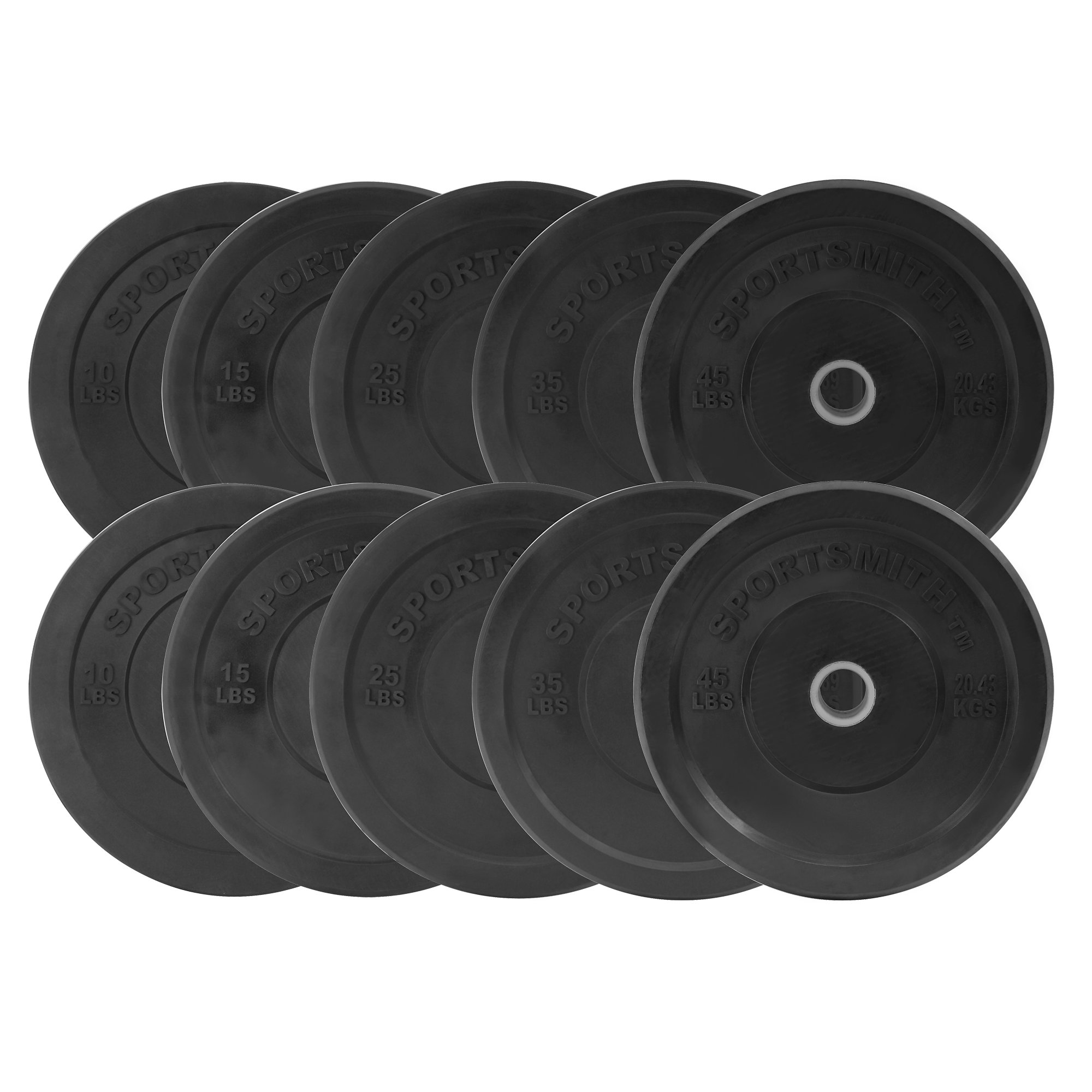 Olympic Rubber Bumper Plate Set, Sportsmith, 260 Lbs, Black 