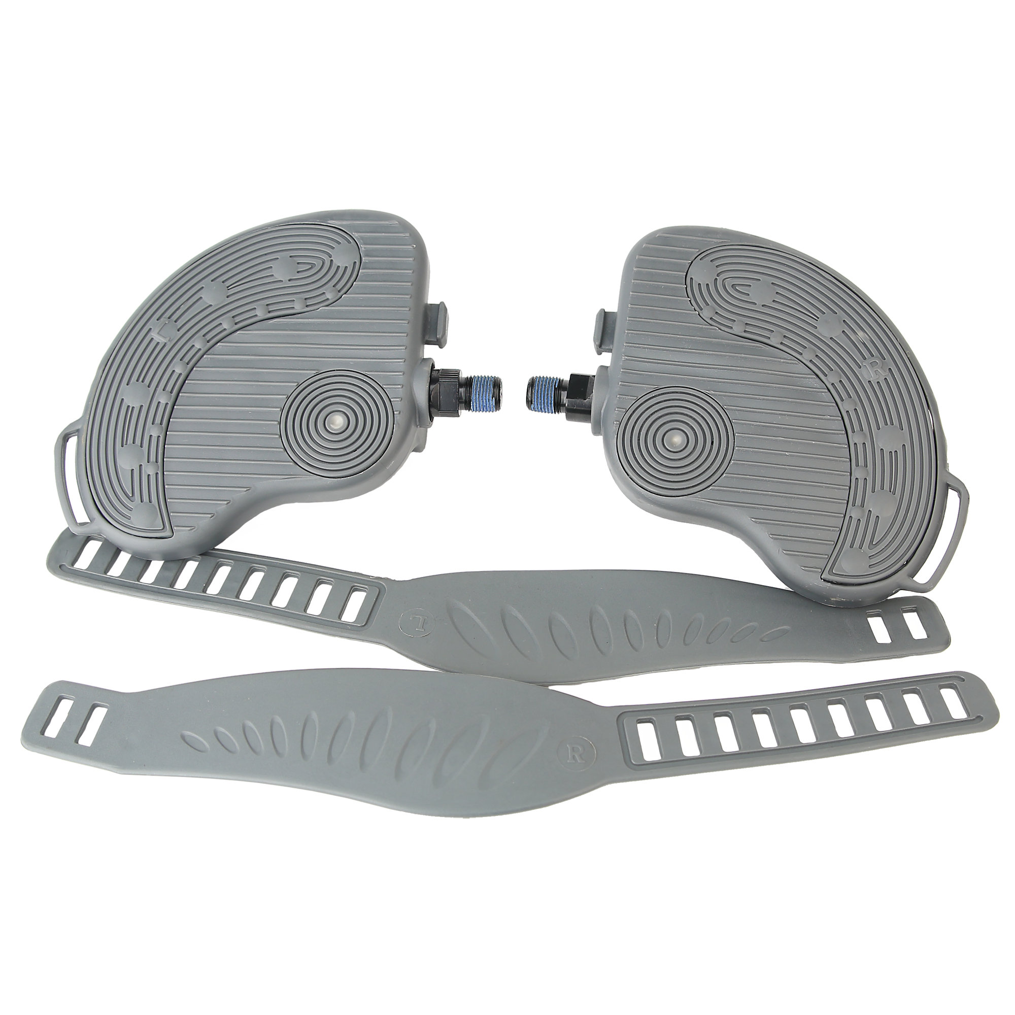 Bike Pedals, Gray Set with Straps "Deluxe", 9/16"