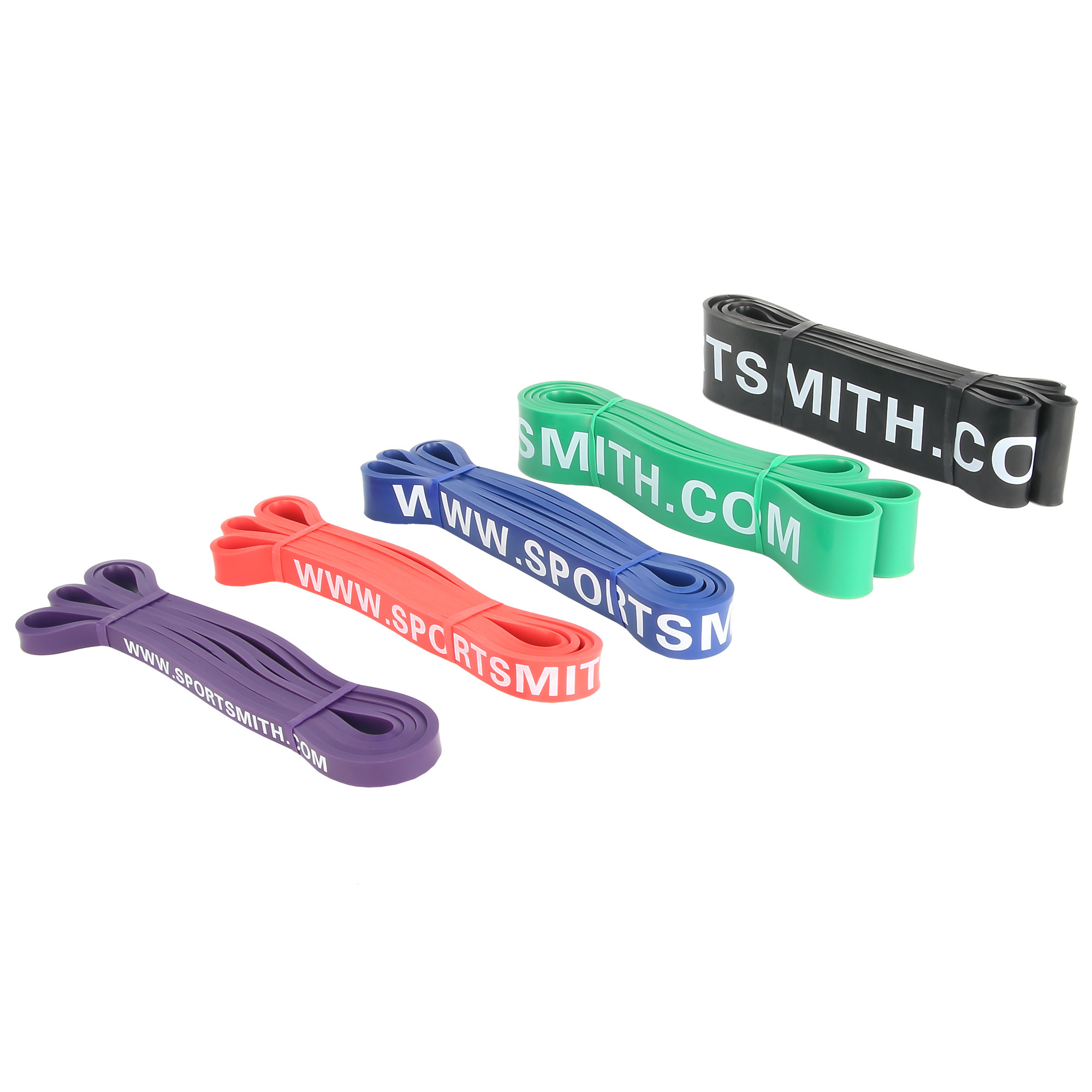 Power Resistance Bands Kit - includes quantity of 1 of each of sizes Mini, Xsmall, Small, Medium and Large Bands