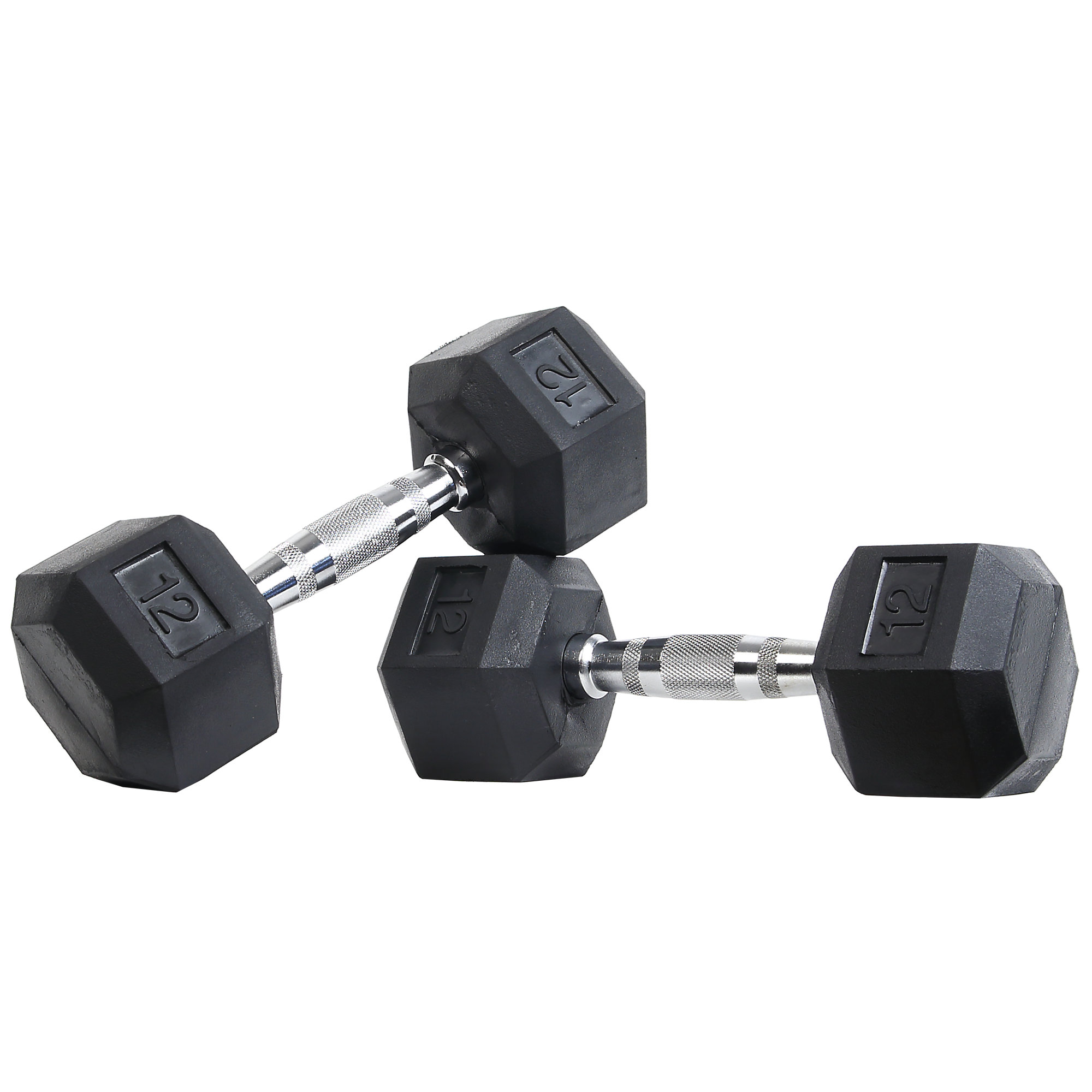 Rubber Hex Dumbbell with Ergo Handles, 12Lbs, Pair
