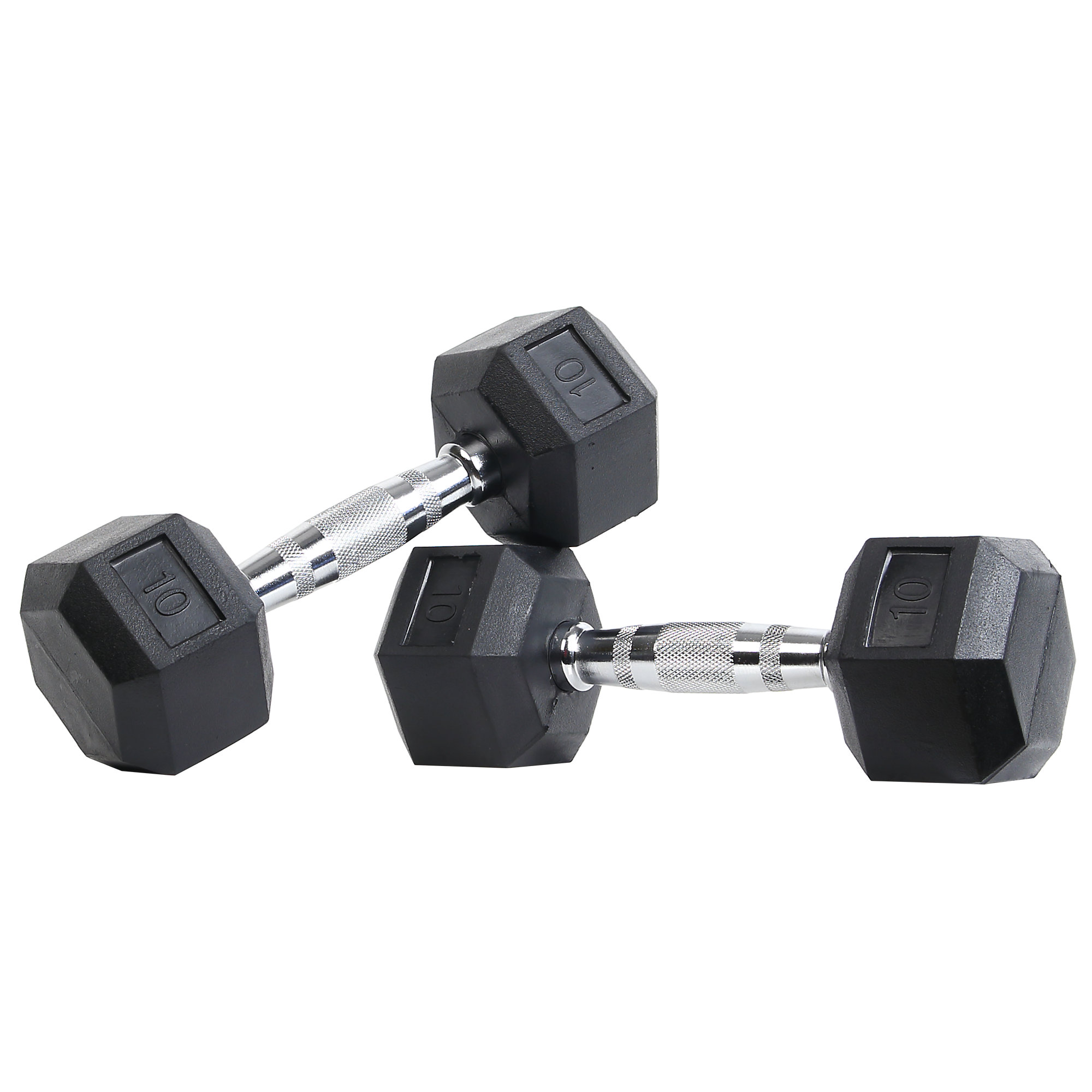 Rubber Hex Dumbbell with Ergo Handles, 10Lbs, Pair