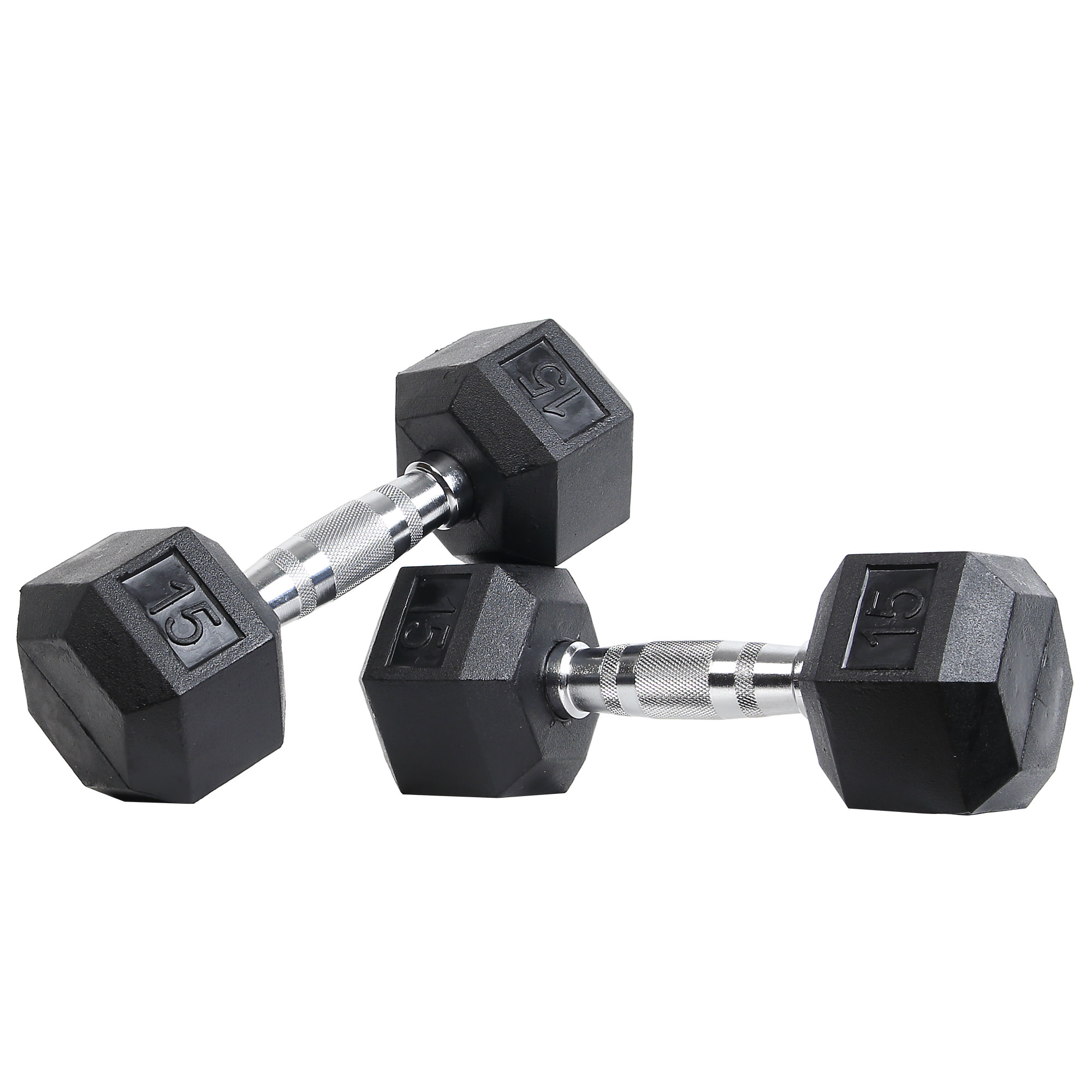 Rubber Hex Dumbbell with Ergo Handles, 15Lbs, Pair