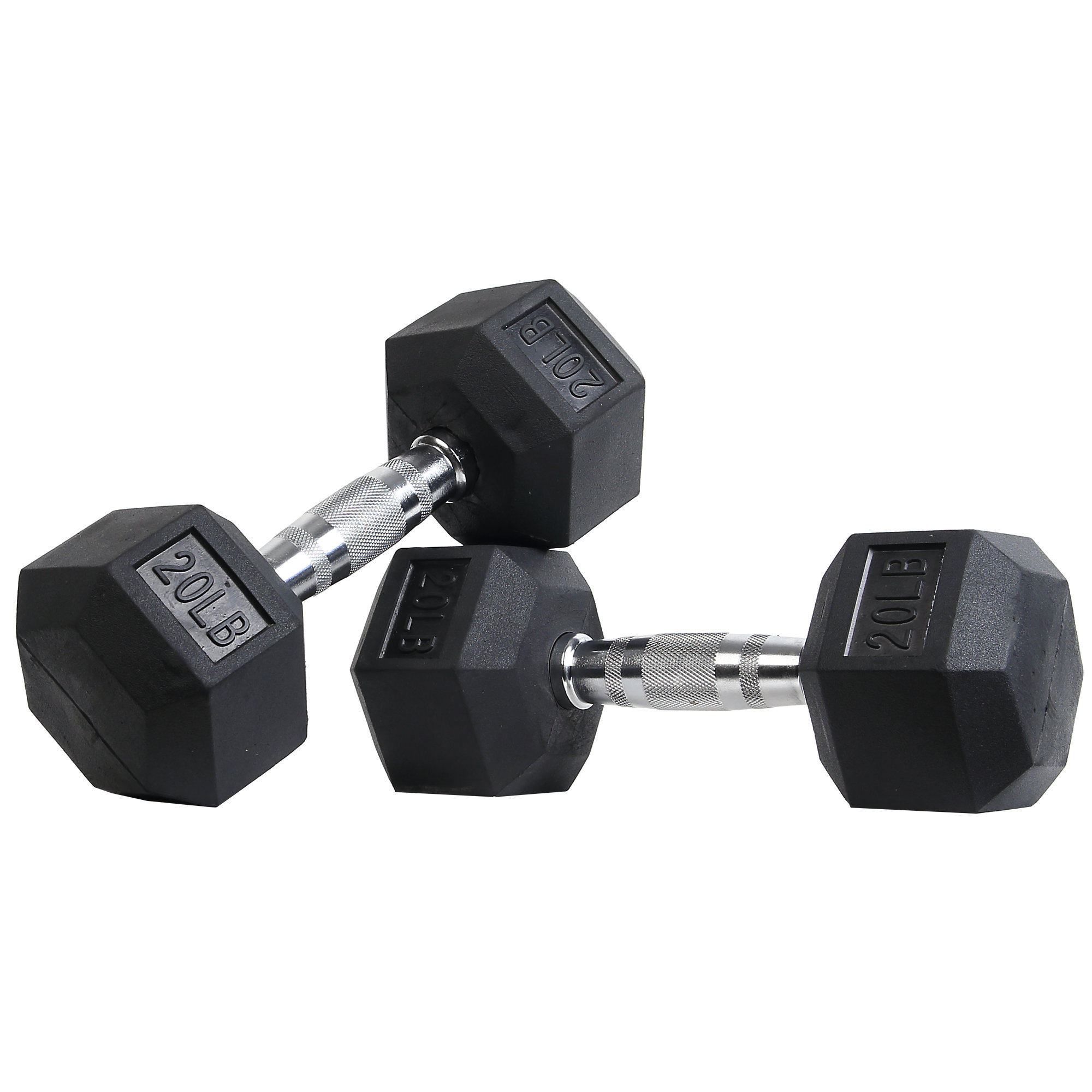 Rubber Hex Dumbbell with Ergo Handles, 20Lbs, Pair