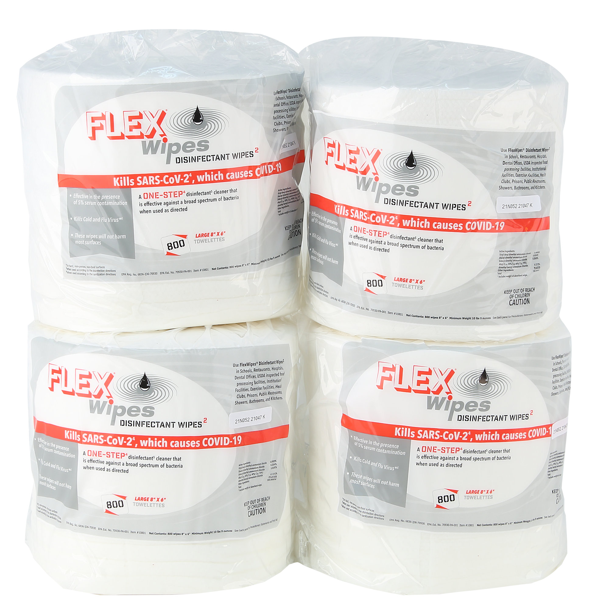 Disinfectant Surface Wipes, 6" x 8", Flex Wipes come 4 x 800 count