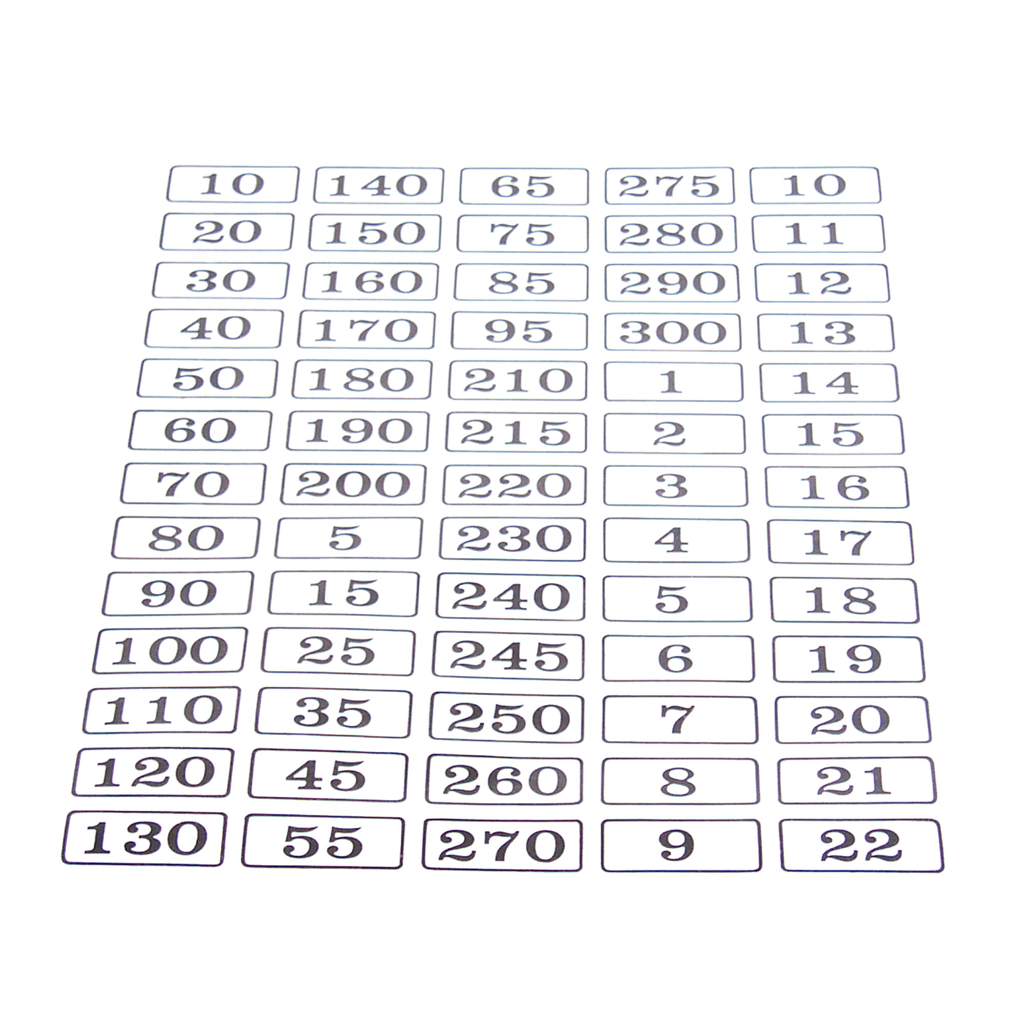 Printable Number Chart 200 300