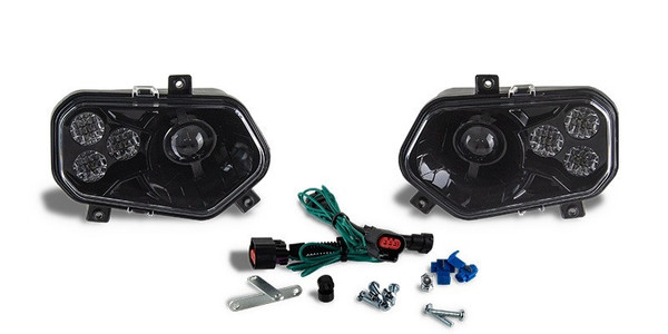 Polaris Sportsman 400 / 450 / 500 / 550 / 570 / 800 / 850 / 1000 Black LED Headlights with Adapter Harnesses by Quad Logic