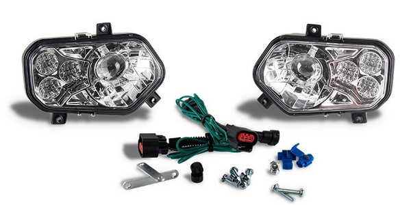 Polaris Sportsman 400 / 450 / 500 / 550 / 570 / 800 / 850 / 1000 Chrome LED Headlights with Adapter Harnesses by Quad Logic