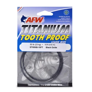 AFW Titanium Tooth Proof Single Strand Wire 50lb 0.48mm dia, 15ft Black Oxide