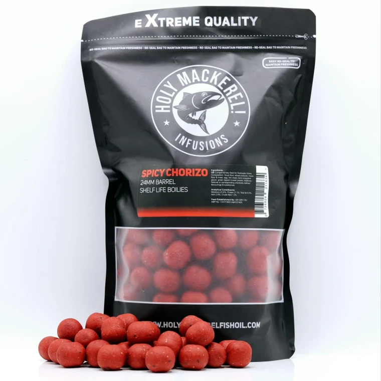 Holy Mackerel Spicy Chorizo 28mm Shelf Life Barrel Boilies 1kg