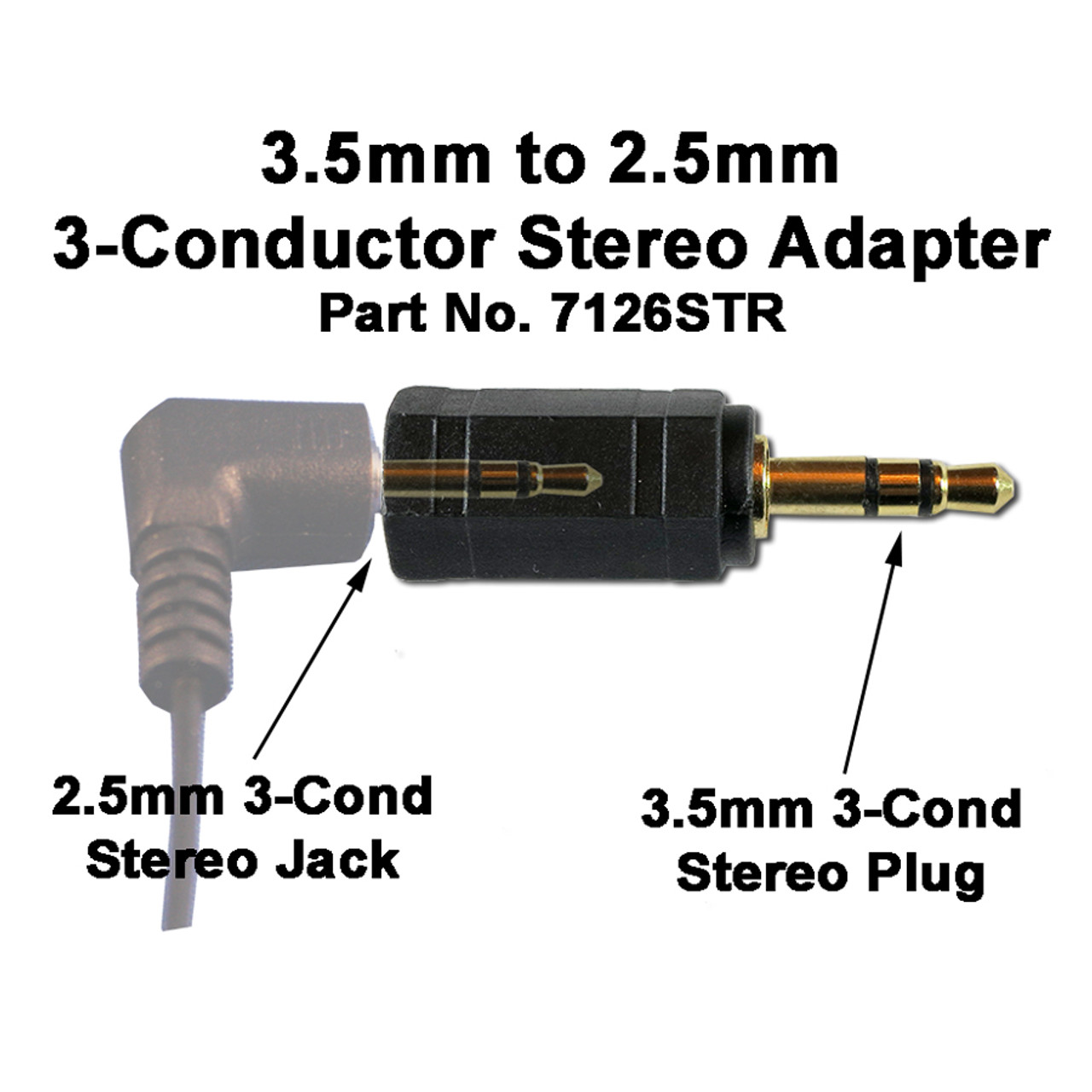 2.5mm (Male Plug) to 3.5mm (Female Jack) Stereo Adapter