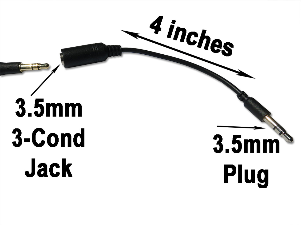 4-inch audio ext cable 3.5mm M-to-F slim jack & plug