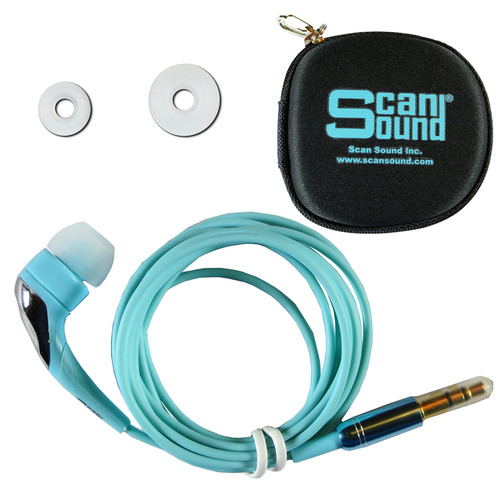 Turquoise 1-BUD-Pro Earphone with Carrying Case and 3 Sizes of Eartips