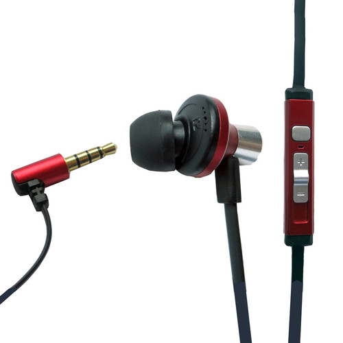 Headset earphone with microphone push-button and slide volume control