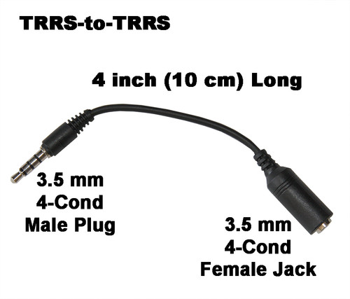 4-conductor 3.5 mm male to female TRRS extension cable