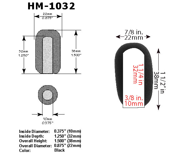 HM-1032 Microphone Windscreen Dimensions