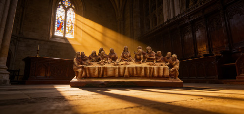 Leonardo Da Vinci The Last Supper of Jesus and Disciples Faux Wooden Cedar Wood Look Decorative Figurine Religious Catholic Christian Apostles Gospel (12" Long Medium)