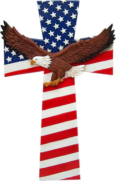 American Flag Wall Cross with Bald Eagle, Patriotic Religious Decor