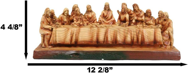 Leonardo Da Vinci The Last Supper of Jesus and Disciples Faux Wooden Cedar Wood Look Decorative Figurine Religious Catholic Christian Apostles Gospel (12" Long Medium)