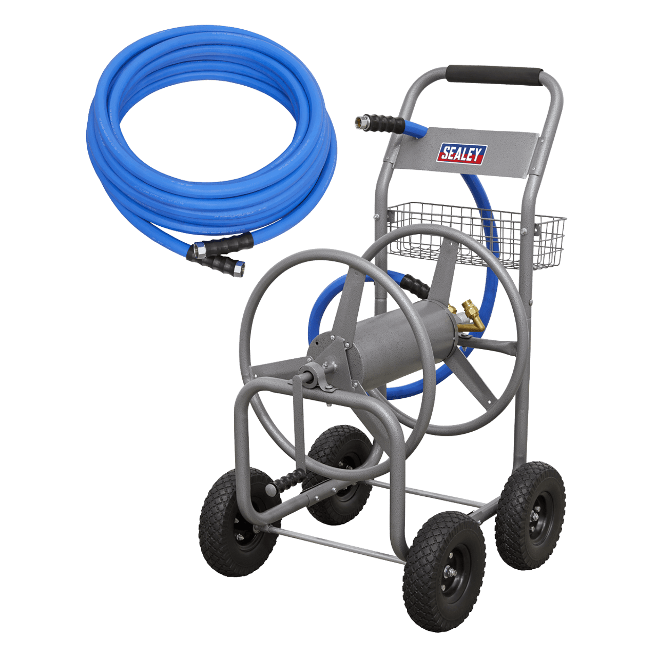 Sealey Heavy-Duty Hose Reel Cart with 50m Heavy-Duty ¯19mm Hot & Cold  Rubber Water Hose - Highland Fasteners