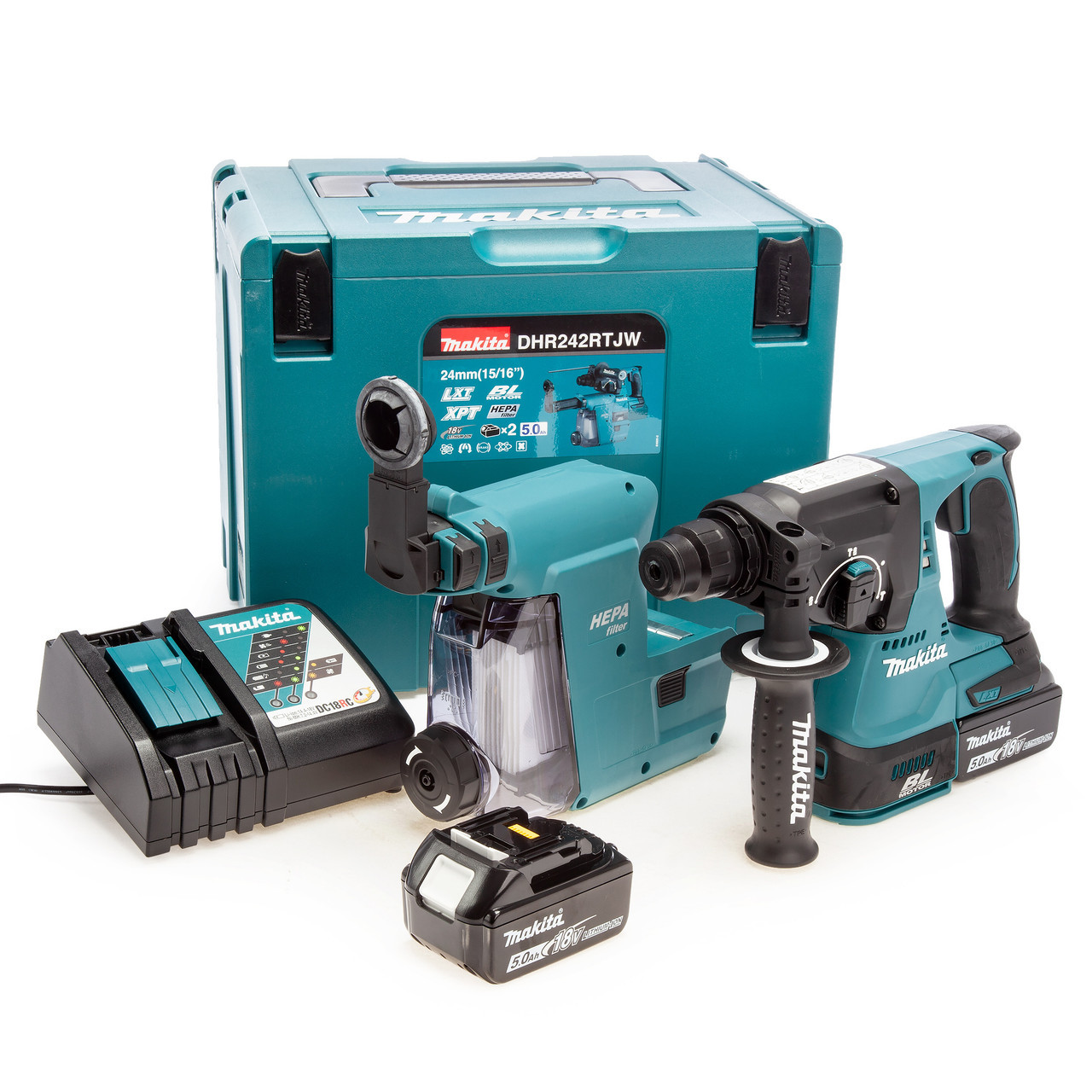Makita DHR242RTJW 18V Brushless SDS+ Hammer Drill with DX06 Dust