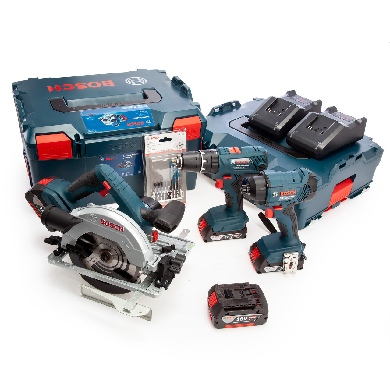 Bosch GSB 18V-21, GKS18V-57G, GDR 18V-160 - with Accessories (2 x