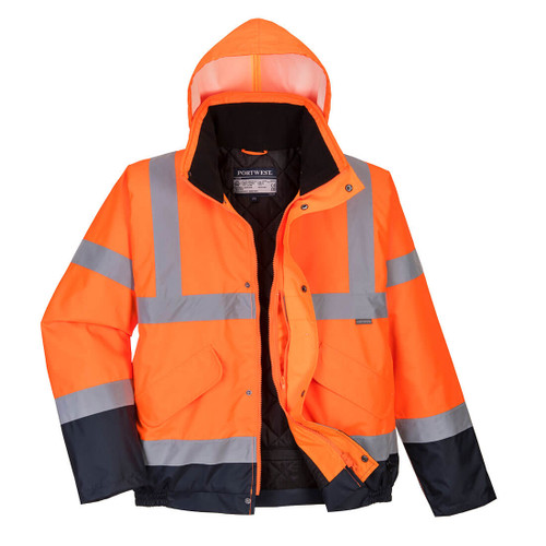 Hi-Vis Contrast Winter Bomber Jacket  (Orange/Navy)