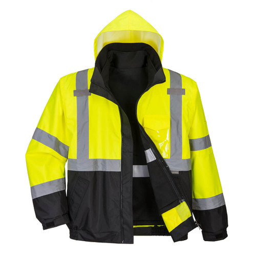 Hi-Vis 3-in-1 Contrast Premium Bomber Jacket  (Yellow/Black)