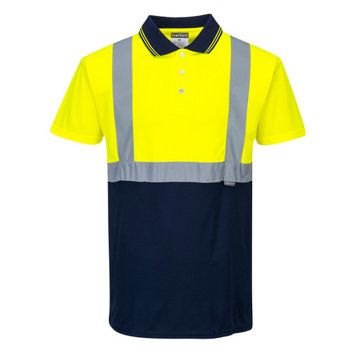 Hi-Vis Contrast Polo Shirt S/S  (Yellow/Navy)