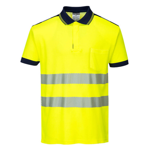 PW3 Hi-Vis Cotton Comfort Polo Shirt S/S  (Yellow/Navy)