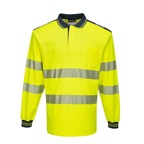 PW3 Hi-Vis Cotton Comfort Polo Shirt L/S  (Yellow/Navy)