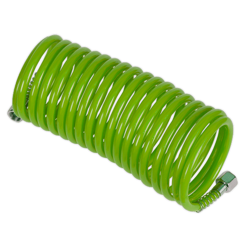 PE Coiled Air Hose 5m x ¯5mm with 1/4"BSP Unions - Green (SA335G)