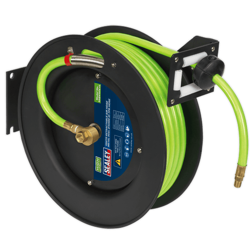 Retractable Air Hose Metal Reel 15m ¯10mm ID High-Visibility TPR Hose (SA841HV)