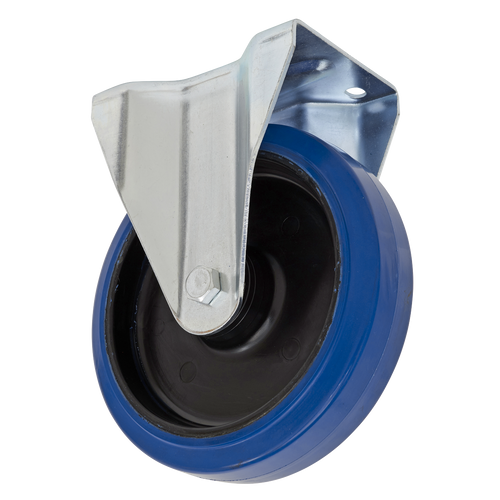 Heavy-Duty Blue Elastic Rubber Fixed Castor Wheel ¯125mm - Trade (SCW3125FPEM)