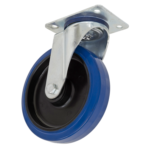 Heavy-Duty Blue Elastic Rubber Swivel Castor Wheel ¯125mm - Trade (SCW3125SPEM)