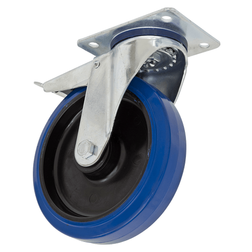 Heavy-Duty Blue Elastic Rubber Swivel Castor Wheel with Total Lock ¯125mm - Trade (SCW3125SPLEM)