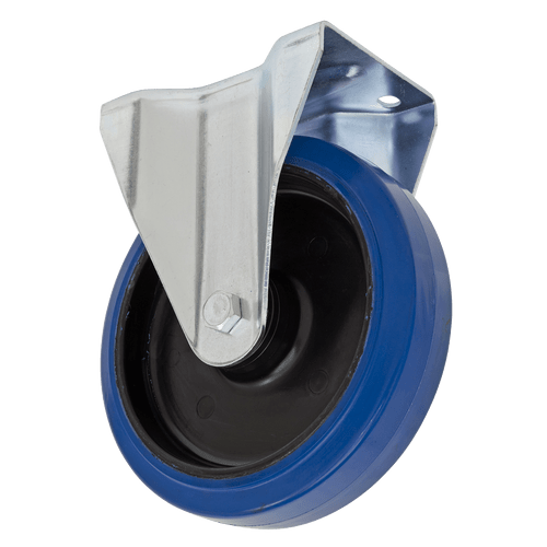 Heavy-Duty Blue Elastic Rubber Fixed Castor Wheel ¯160mm - Trade (SCW3160FPEM)