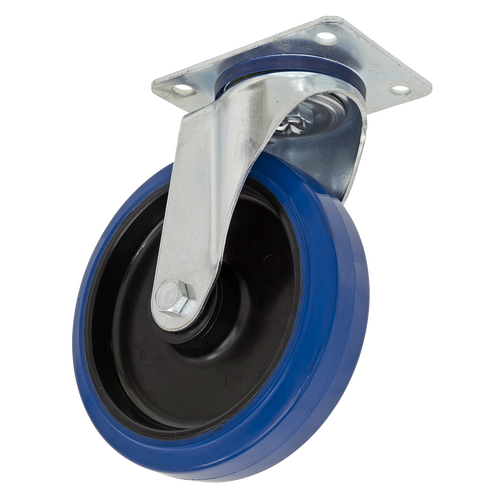 Heavy-Duty Blue Elastic Rubber Swivel Castor Wheel ¯160mm - Trade (SCW3160SPEM)