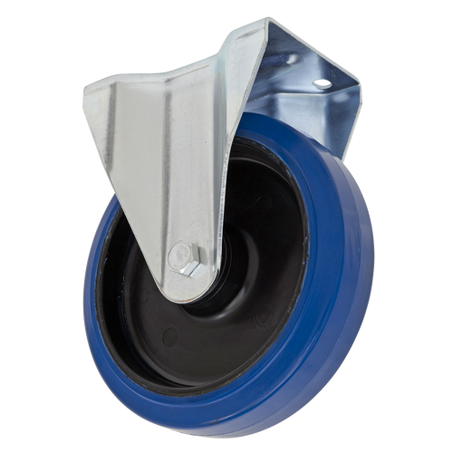 Heavy-Duty Blue Elastic Rubber Fixed Castor Wheel ¯200mm - Trade (SCW3200FPEM)