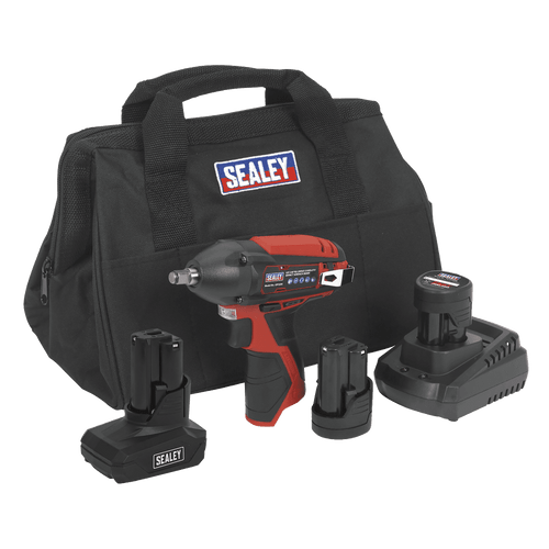 Sealey Impact Wrench Kit 3/8"Sq Drive 12V Lithium-ion - 3 Batteries