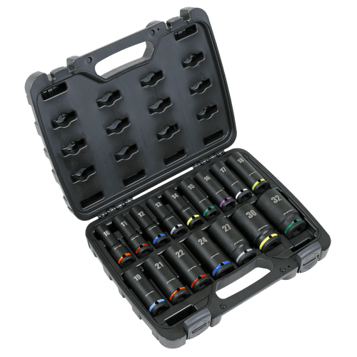 Sealey Impact Socket Set 16pc 1/2"Sq Drive Deep Metric