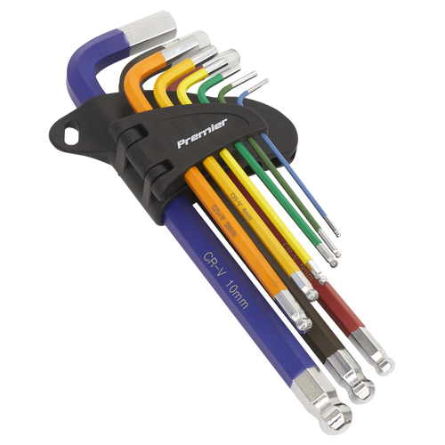 Sealey Ball-End Hex Key Set 9pc Colour-Coded Long Metric (AK7190)