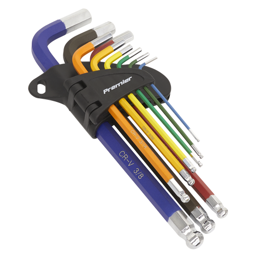 Sealey Ball-End Hex Key Set 9pc Long Colour-Coded Imperial (AK7197)