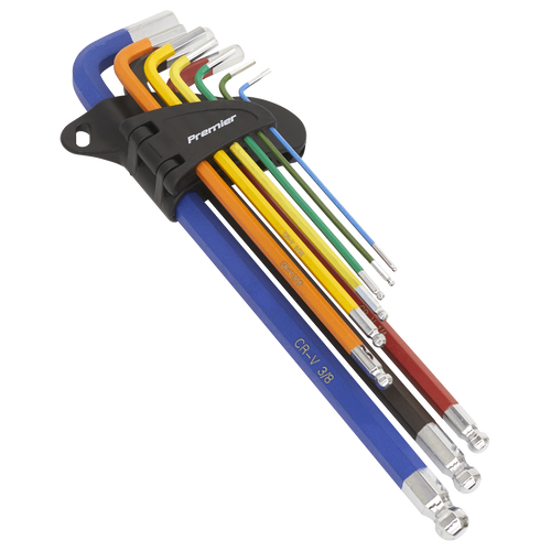 Sealey Ball-End Hex Key Set Extra-Long 9pc Colour-Coded Imperial (AK7198)