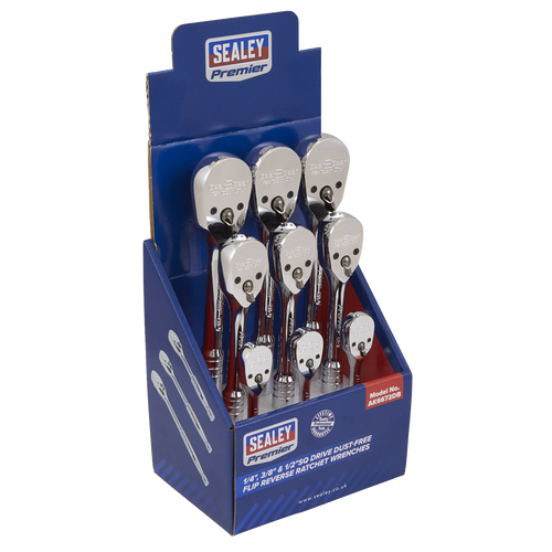 Ratchet Wrenches 1/4", 3/8" & 1/2"Sq Drive Pear-Head Flip Reverse Display Box of 9 (AK6672DB)