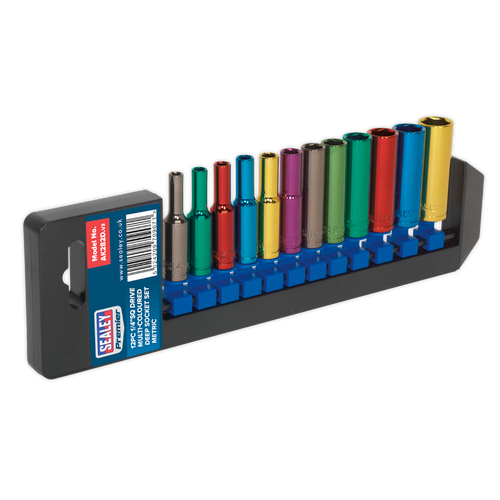 Multi-Coloured Socket Set 12pc 1/4"Sq Drive Deep WallDrive¨ Metric (AK282D)