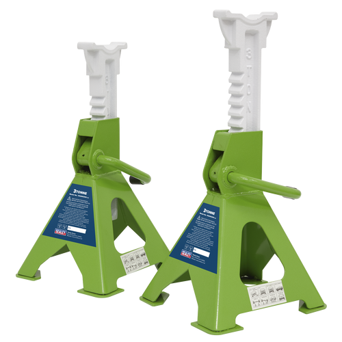 Axle Stands (Pair) 3tonne Capacity per Stand Ratchet Type - Hi-Vis Green (VS2003HV)