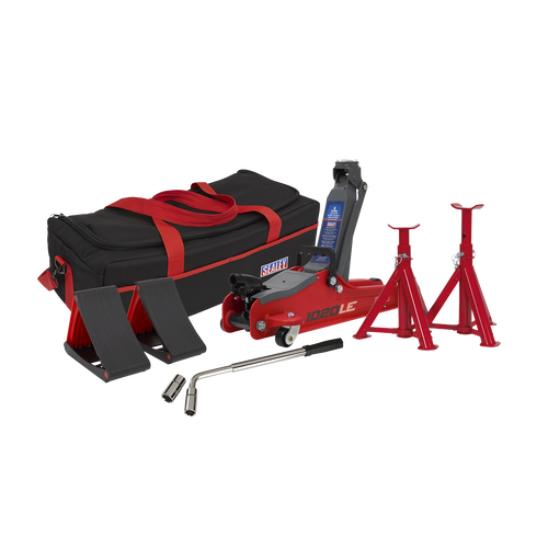 Trolley Jack 2tonne Low Entry Short Chassis & Accessories Bag Combo - Red (1020LEBAGCOMBO)