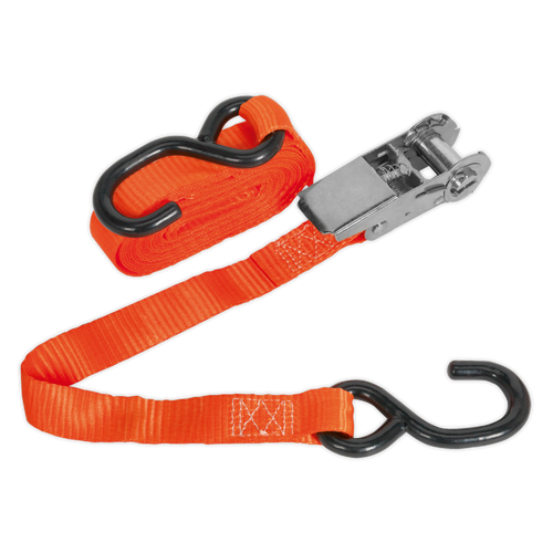 Ratchet Tie Down 25mm x 4.5m Polyester Webbing with S-Hook 800kg Breaking Strength (TD0845S)