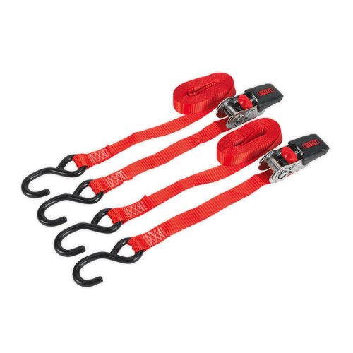 Ratchet Tie Down 25mm x 4m Polyester Webbing with S-Hooks 800kg Breaking Strength - Pair (TD284SD)