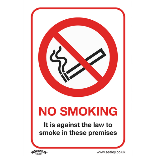 Prohibition Safety Sign - No Smoking (On Premises) - Self-Adhesive Vinyl - Pack of 10 (SS12V10)